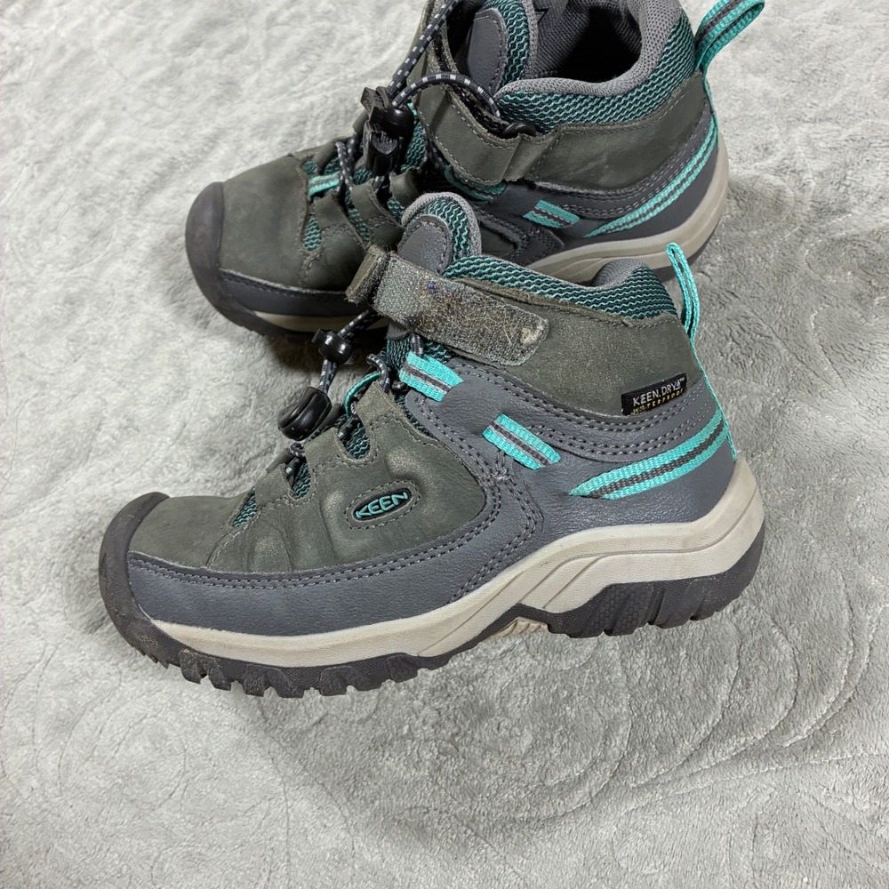 Keen Kids Waterproof Hiking Boots Size 11 Grey Teal Mid - Picture 2 of 10